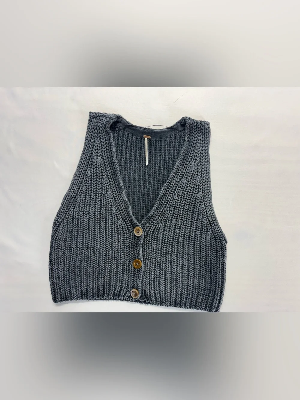 Free People Gray Chunky Knit Button Front Vest Size S